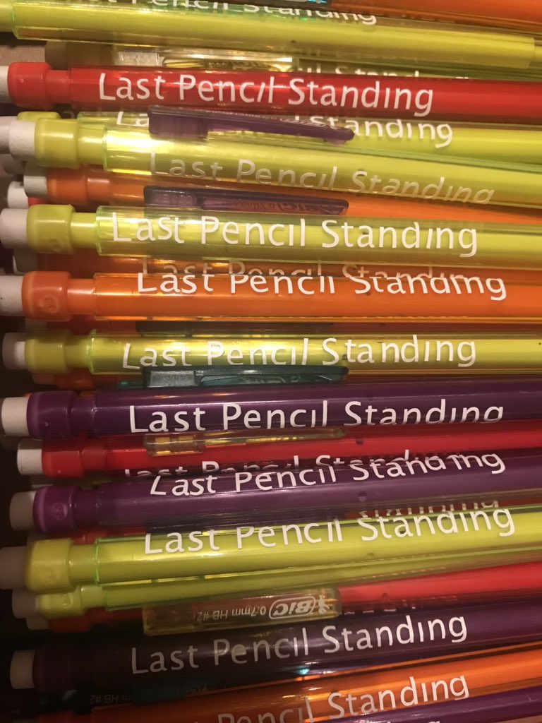 Every student gets one on the first day. Who will be the holder of The Last Pencil Standing? Thanks <a href="/MeehanEDU/">John Meehan</a> for the idea! #EdrenalineRush