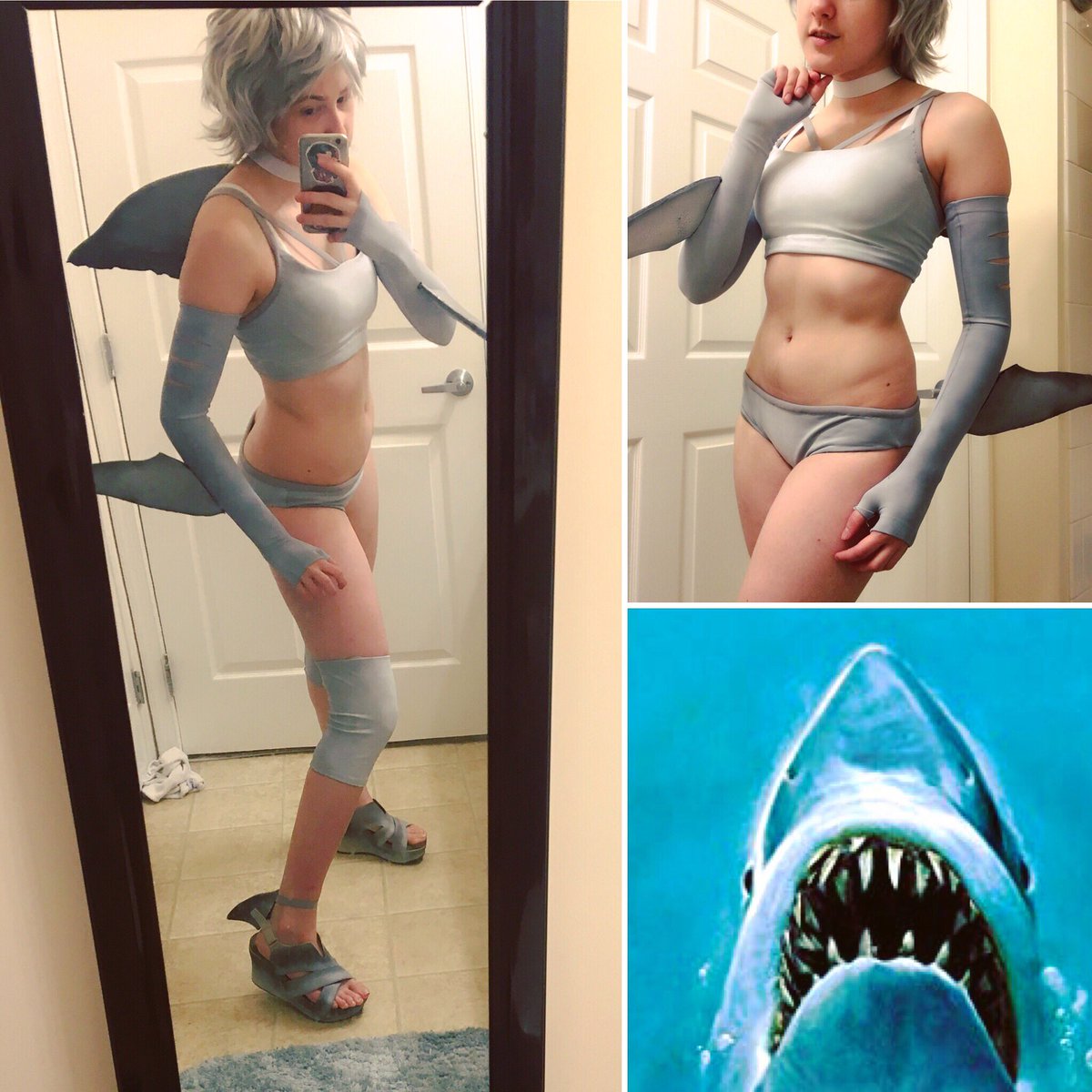 MangolooCosplay's tweet photo. Base of Jaws shark cosplay done! Working on the teeth and all the accessories now. Also need to style the wig more.
.
Will have this cosplay Friday of Colossalcon East!
.
#colossalcon #jaws #jawscosplay #shark #sharkcosplay https://t.co/DmLSruP3xz