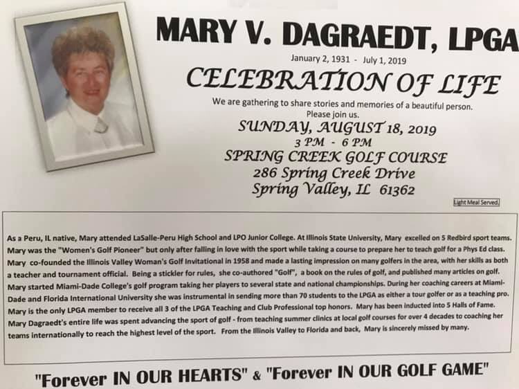 SC_GolfCourse's tweet photo. Today we are celebrating the life of Mary Dagraedt. A legend in the golf community who is known as the Women’s Golf Pioneer. She is a member of 5 hall of fames and has won all 3 LPGA club honors. We are grateful to count Mary as a lifelong friend. https://t.co/Bxq0A73IpT