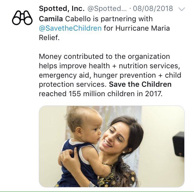Camila donated part of the proceeds from the Puerto Rico concert tickets to Save the Children in support of the victims of Hurricane Maria.
