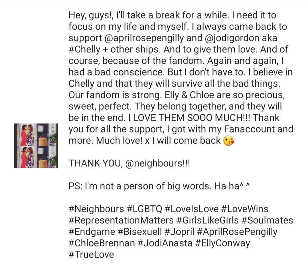 _SOU1MATE_'s tweet photo. For all the #Chelly lovers 😘

I would be glad, if you would read it through.

Much love! x

@AprilRPengilly
@neighbours
@NeighboursTV

#Neighbours #LGBTQ #LoveIsLove #LoveWins #RepresentationMatters #GirlsLikeGirls #Soulmates #Bisexuell #Jopril https://t.co/o8cxx0ZdKQ