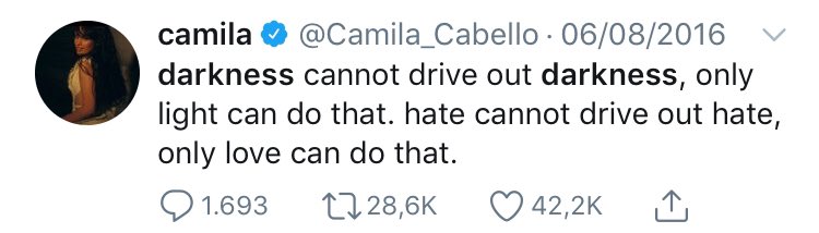Camila has never supported any kind of discrimination, hatred or false accusations.