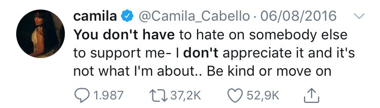 Camila has never supported any kind of discrimination, hatred or false accusations.