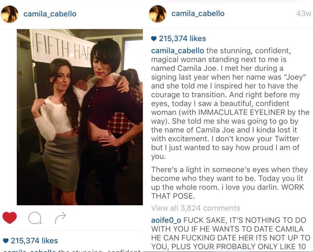 Camila sends an inspiration message to a transgender fan.