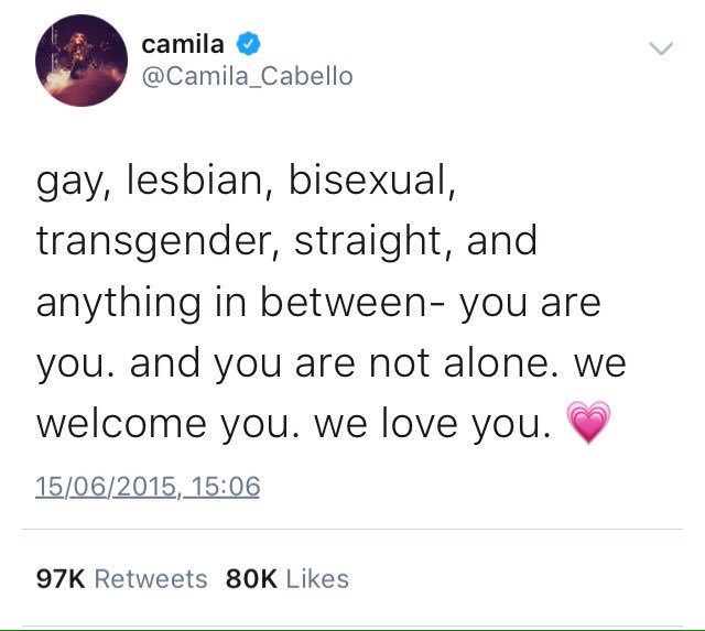 Camila has always shown her support to the LGBTQ+ community, saying that she loves them and they are not alone.