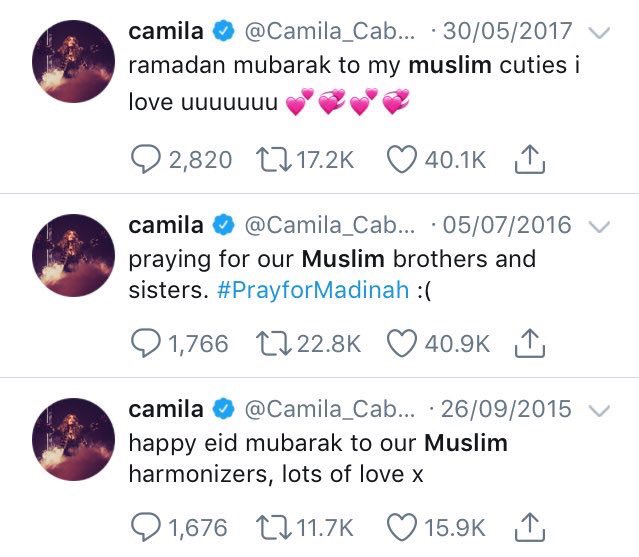 Camila showing support and respect for the Muslims.