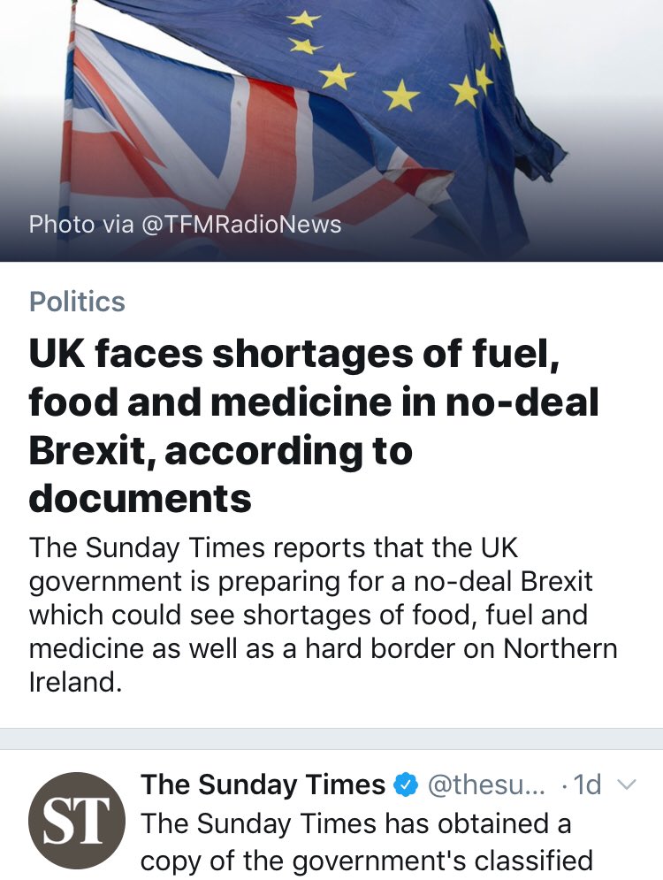 gav_pat's tweet photo. So this is what we have to look forward too - not sure this is really taking back control. #brexit #disaster #RevokeArticle50 #stockpile #food #medicine #fuel #RecallParliament #sortthismessout anyone else #worried? https://t.co/OAD5uk75f5