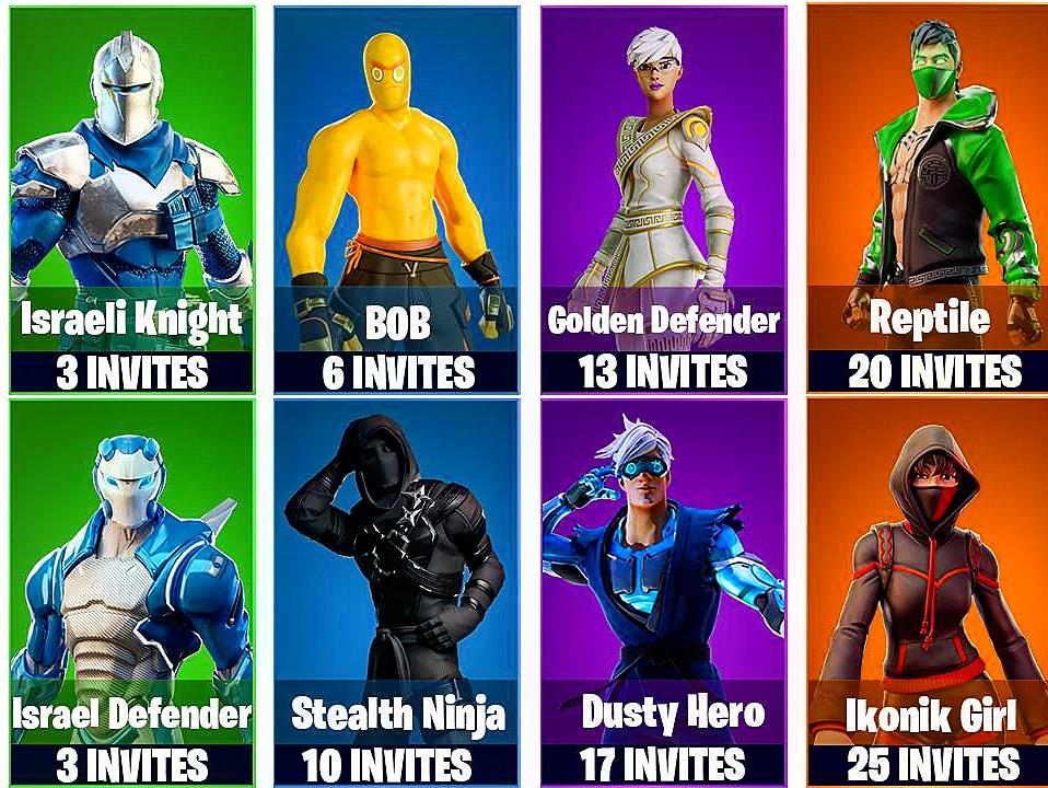 FortniteFanat19's tweet photo. Which customized skin/outfits would you pick? Made by @Thip_dzn whuch will it be?? #fortnite #epicgames #customizedskins #outfits #israeliknight #bob #goldendefender #reptile #israeldefender #stealthninja #dustyhero #ikonikgirl @FortniteGame @EpicGames https://t.co/txezVy2M9e