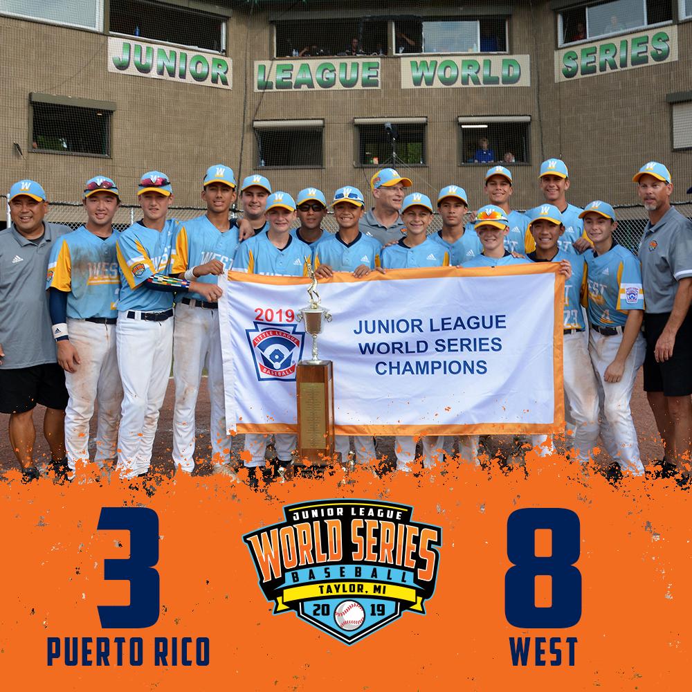LittleLeague's tweet photo. Congratulations to the 2019 Junior League Baseball World Series Champions from the West Region! #LLWS https://t.co/2NYXGbZuR8