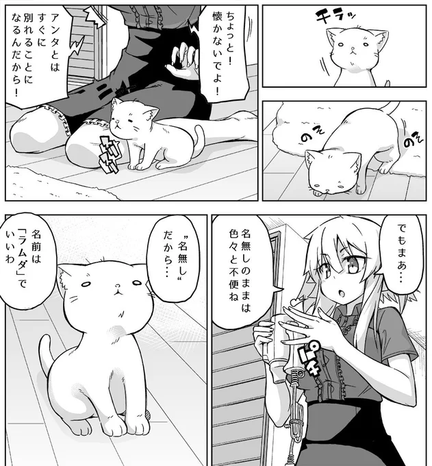 同期ちゃんが飼っている猫の名前の「ラムダ」の由来は、無名関数のラムダ式からきています?✨
（単行本4巻の描き下ろし漫画より） 