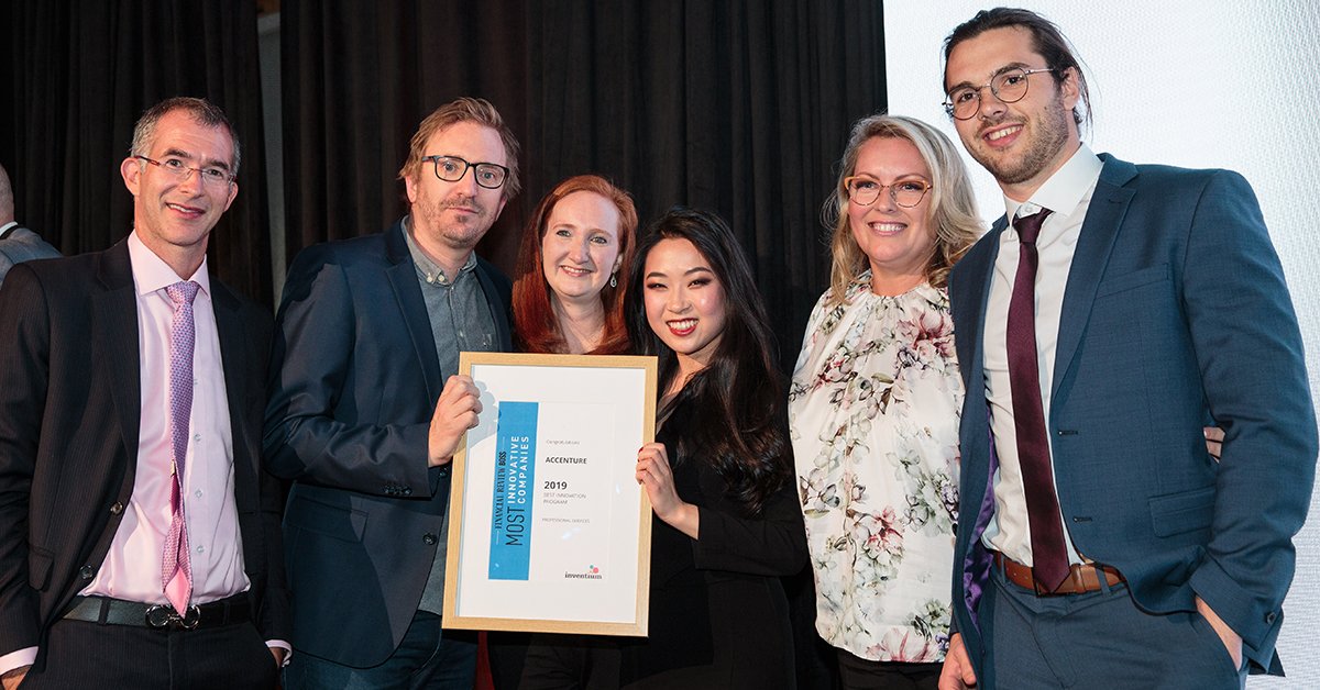 Accenture_ANZ's tweet photo. We're delighted to be named Australia and New Zealand’s Best Innovation Program in Professional Services Industry by @financialreview for our Inclusion and Diversity VR behaviour change program. #innovative19 https://t.co/m5mSyX35Ix