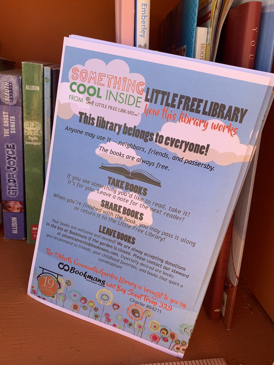 19NORTH_Phx's tweet photo. Did you know that we have a @LtlFreeLibrary at our #19North garden? Stop by to pick up a FREE new read during garden hours! We are so lucky to have @bookmansphoenix helping us keep the books 📚 stocked with a nice variety. #LittleFreeLibrary #CommunityBooks https://t.co/Qa3OmcgKQN