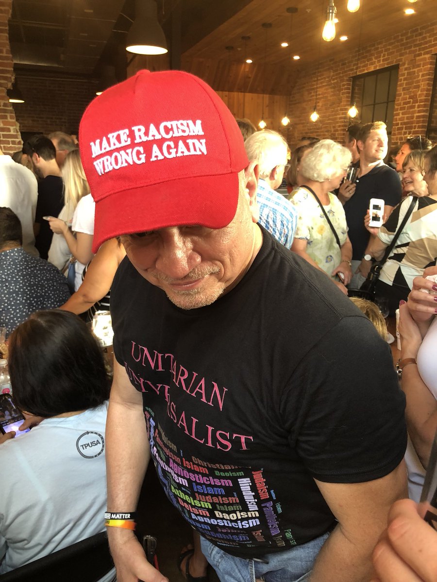 's tweet image. “Make Racism Wrong Again”

An eye-catching hat here at @BetoORourke’s rally. @KTULNews