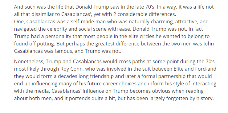 U.S. President Trump and  #Casablancas would cross paths at some point during the mid 70’s through Roy Cohn. Casablancas’ influence on Trump becomes obvious when reading about both men.  #OpDeathEaters