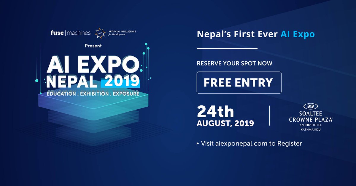 ictframe's tweet photo. AI projects/papers from academia and industry. THE ENTRY IS FREE. You just need to go to our website and register.
#AIEXPONEPAL2019! Don't miss out on the opportunity to attend the FIRST ever AI Expo in Nepal.
#AIExpoNepal #AINepal #AINation https://t.co/gOEl2fUvSr