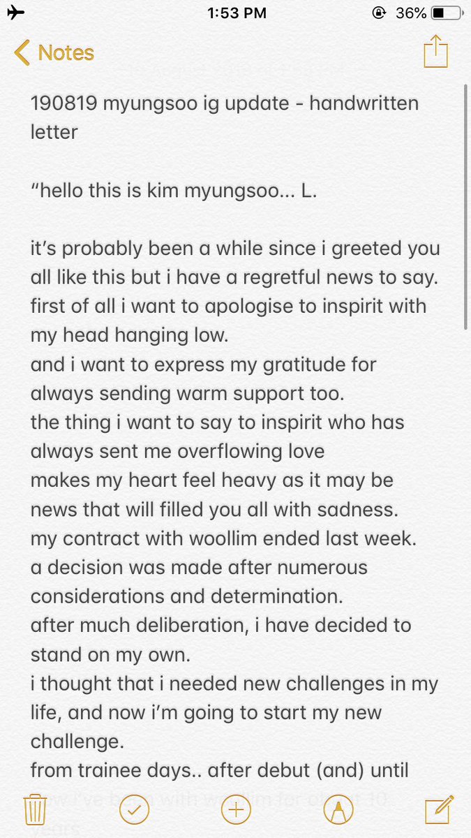 yeolsprout's tweet photo. 190819 myungsoo ig update - handwritten letter

take out with proper credit https://t.co/6pNUp98UQk