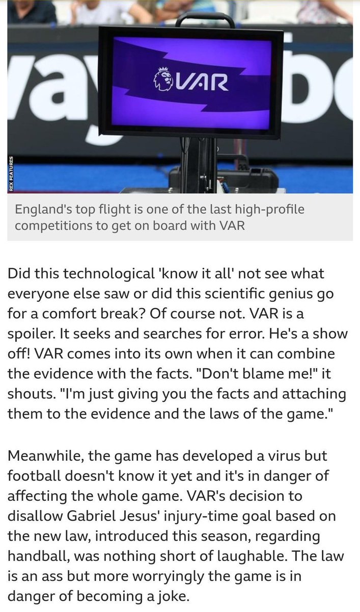 StopdeVAR's tweet image. Deze britse journalist geeft een duidelijk beeld van de #VAR zoals deze nu  gebruikt wordt! #VARout #stopdevar