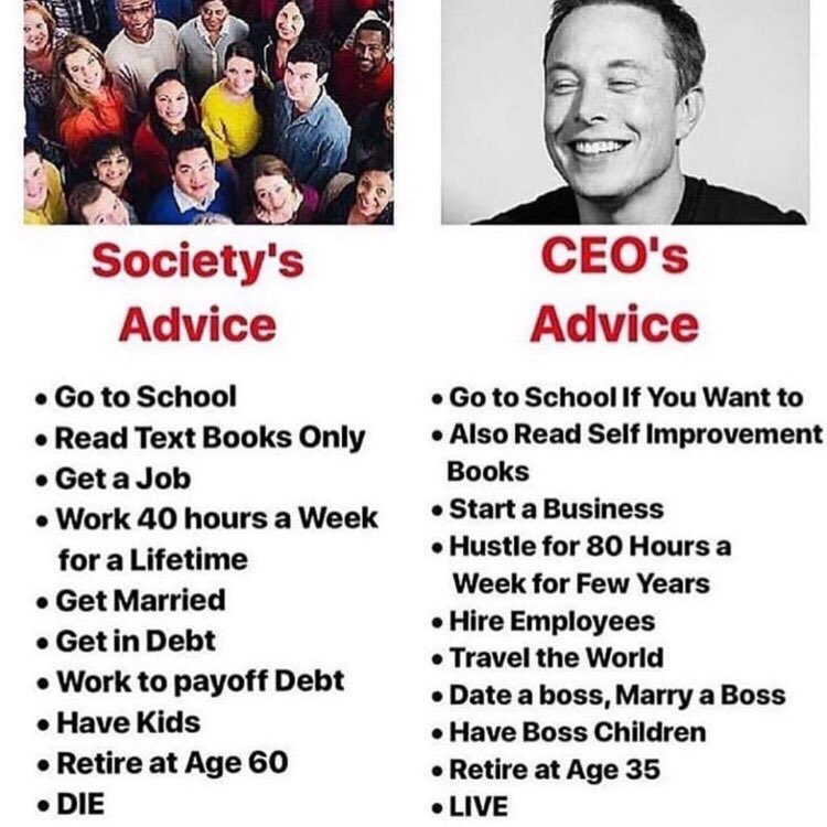 CEOClubNY's tweet photo. Society’s advice vs #CEO s advive https://t.co/uM6oF3sLk6