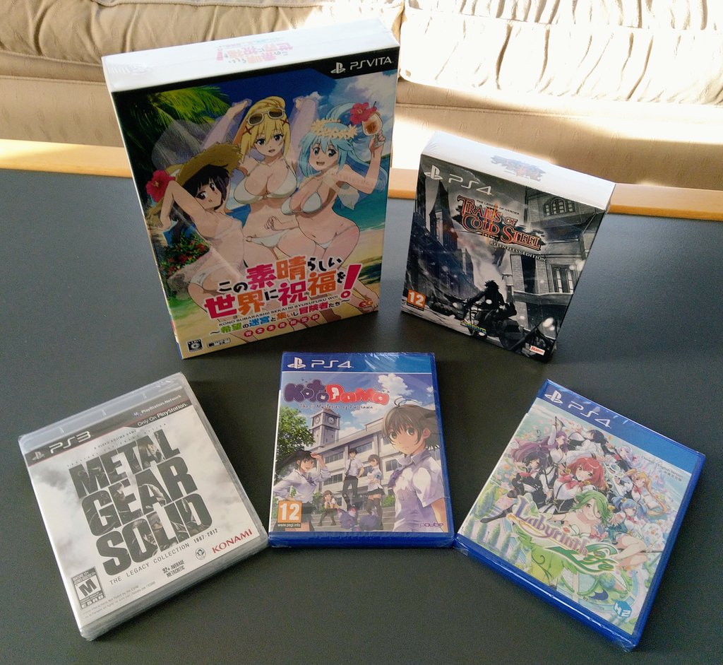 Food4Dogs's tweet photo. #CollectorsFront bumper crop!
#PS3 #MGS The Legacy Collection
#PS4 #Kotodama #LabyrinthLife #TrailsOfColdSteelII LE
#PSVita LE of #Konosuba !
#Vitaisland
@brewpounder @DigitallyDownld
Thanks to @playasia and @marvelous_games for careful packing. 👍 https://t.co/Pwp3MCsWOE