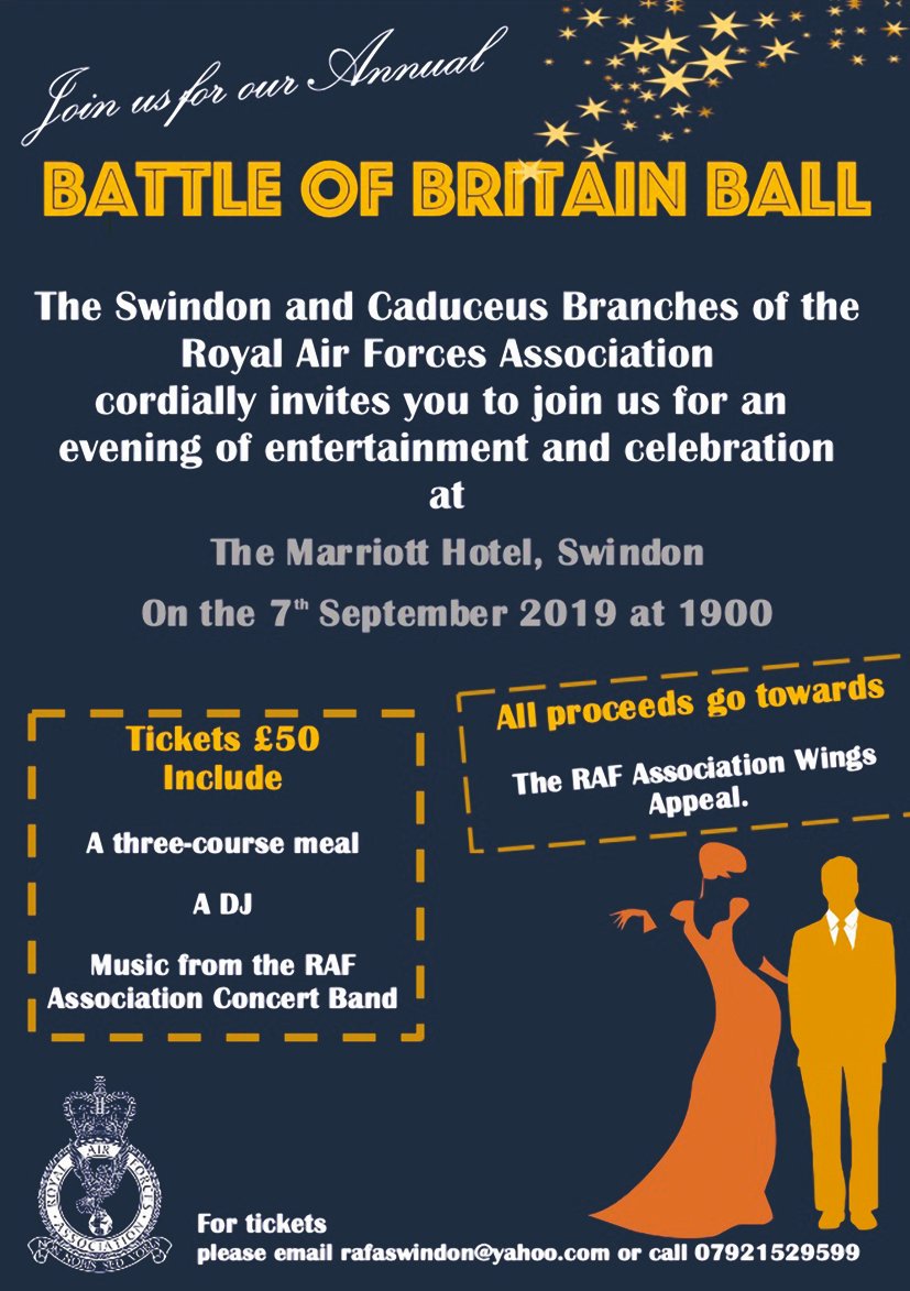 Almost just hours left to get your tickets for this years Battle of Britain Ball in Swindon. A great night in store. Dont miss out.