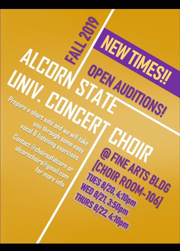 Braves! 💜💛 Can you sing? Can you sing-sing? Can you saaaang!? Come show us watchu got! We’re having auditions next week Tuesday-Thursday so come through. #Alcorn20 #Alcorn21 #Alcorn22 #Alcorn23 #SingingBraves