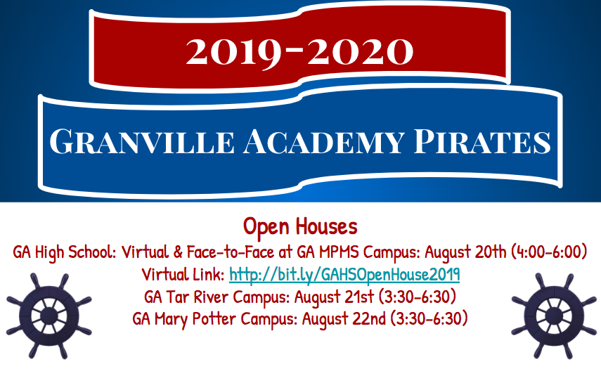 GranAcademyNC's tweet photo. #GranvilleAcademy open house is this week for all students! #GAPirates #PreparedPirates
High School Virtual Information: https://t.co/9l9MB6cxZP https://t.co/QAS97hyjPN
