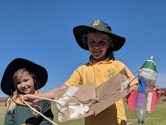 MrBBWoods's tweet photo. Whole school #ProjectNewEarth at Stella Maris. Yr 2 students launching rockets, Kinder designing landing parachutes, Yr 5 #mBot coding around space, Yr 6 #microbit soil sampling. Inspiring #ScienceWeek #cedowstem #STEM https://t.co/qcr8xZf8SY