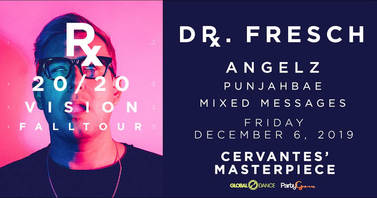 CervantesDenver's tweet image. Coming in hot to Cervantes Masterpiece Ballroom!
Get ready for @DrFresch with #ANGELZ, @punjahbae and #MixedMessage on Friday, December 6th.
Tickets: bit.ly/2Gsw0Jb
Supported by @PartyGuruUS