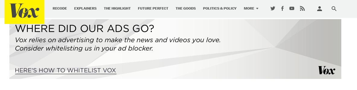 Lanooz's tweet photo. if you ask me nicely to turn off the adblocker, i will. It's that simple @voxdotcom https://t.co/3HuuObHfNT