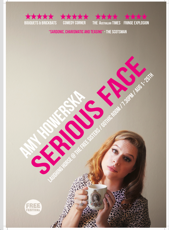 Howerska's tweet image. Hey @chortle - this year I've got a show with everything: aroma, body, tannins, mouthfeel, finish... I recommend pairing it with a choice reviewer - 7:30 @ Free Sisters.