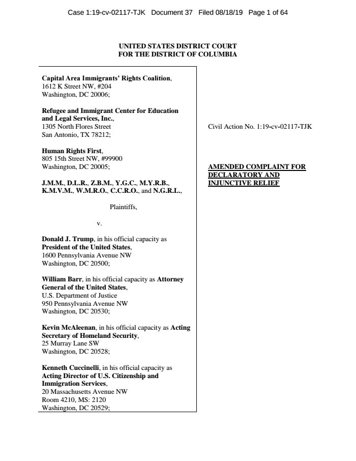 Big Cases Bot New Filing In Capital Area Immigrants Rights Coalition V Trump Amended Complaint T Co M95itvvrx0