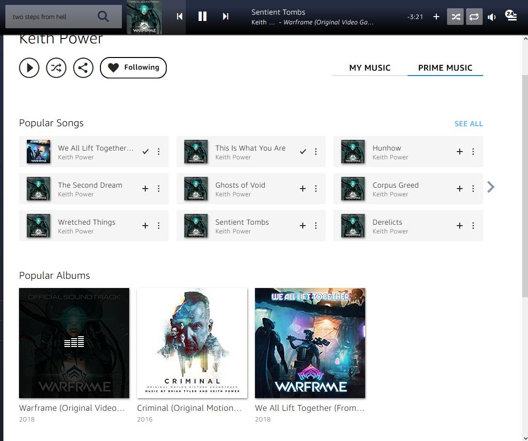 WF_Jeahanne's tweet photo. I happened to have Amazon Music up and out of nowhere it starts playing We All Lift Together. I've now found all of @keith_power Warframe music on it and am absolutely amazed. I had no idea this sound track was here, it's wonderful! It's also now on repeat. https://t.co/24ME59byD0