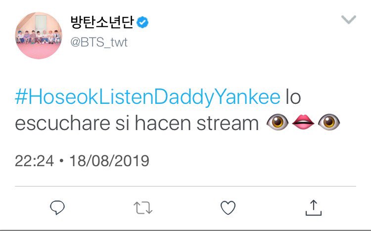 JOONIE3000's tweet photo. hoseok lo dijo, ya saen gente #HoseokListenDaddyYankee https://t.co/5XpKs7G3zw