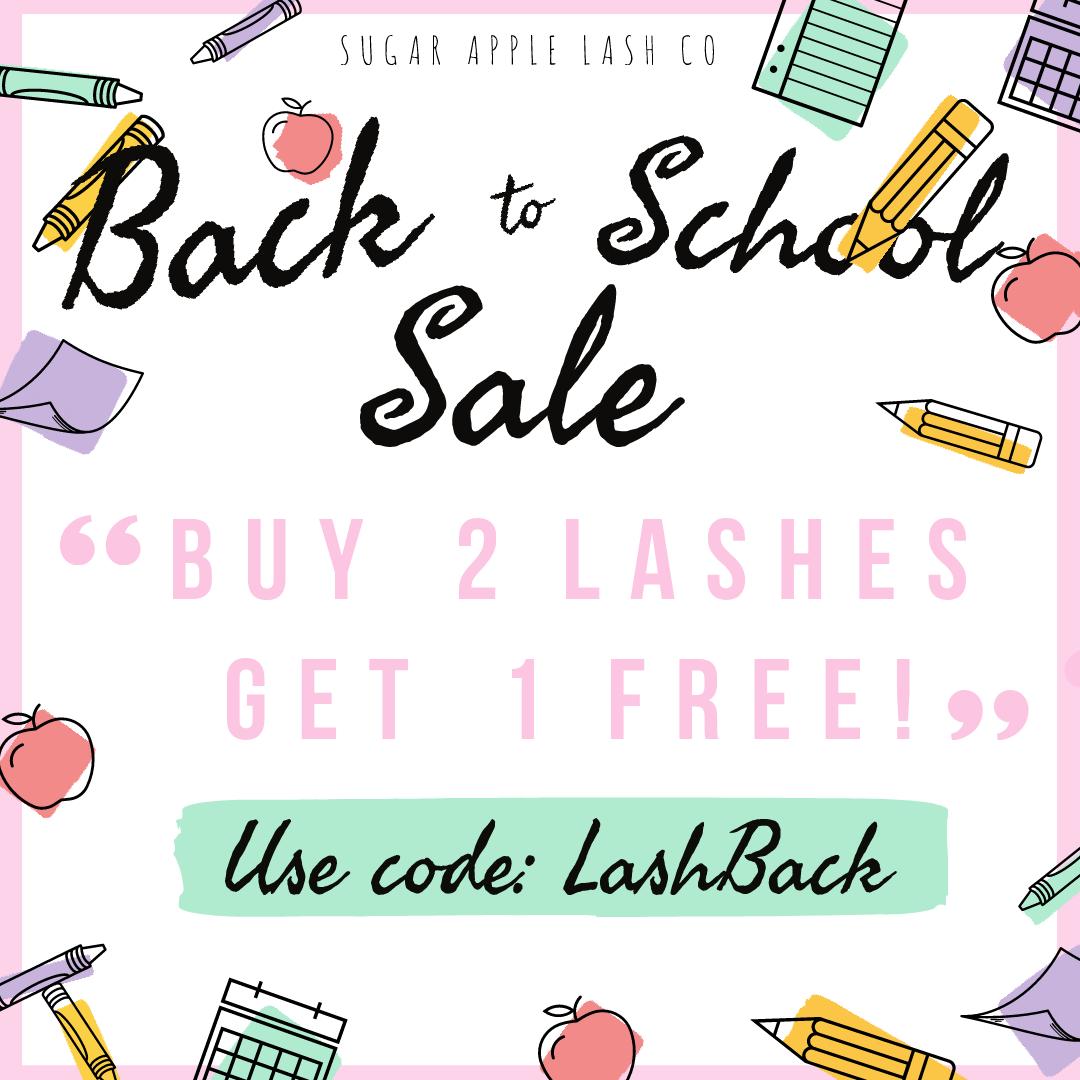 Back to school SALE happening now!🔥

BUY 2 LASHES GET 1 FREE💞

Use code: LASHBACK 🎒

👉sugarappleco.com