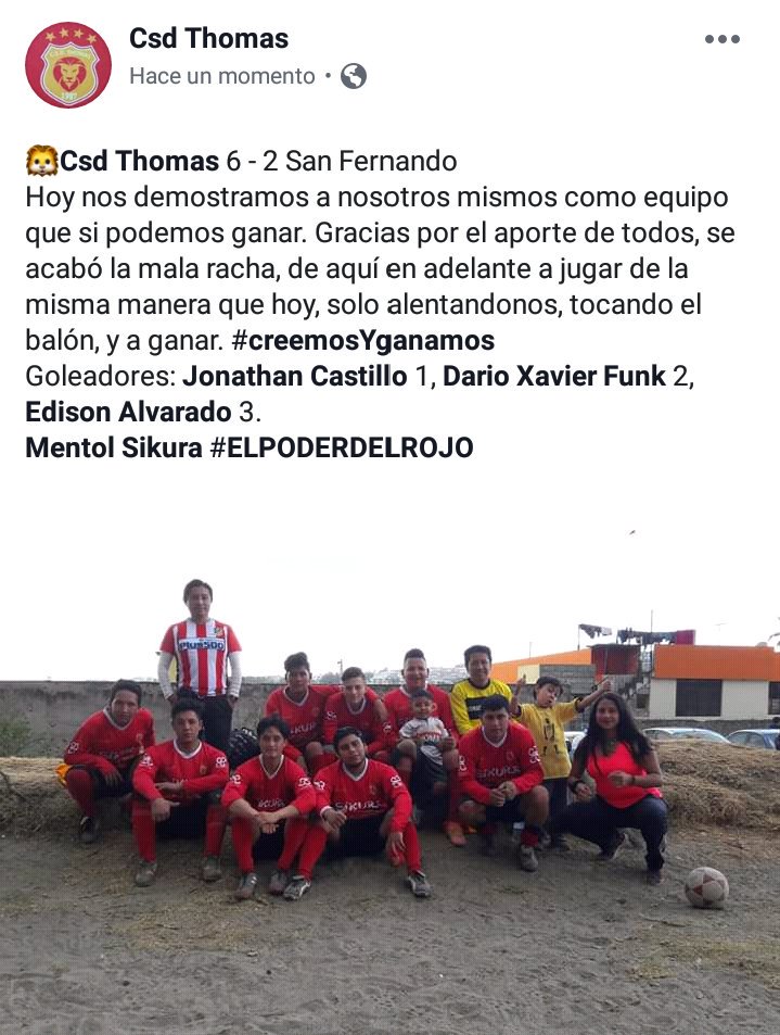 Club_SD_Thomas's tweet photo. 🦁 @CSD_THOMAS 6 - 2 San Fernando.
Goleadores: 1 Jonathan Castillo, 2 Darío "Zeta" Olmedo, 3 Edison Alvarado. #MentolSikura #ELPODERDELROJO https://t.co/eGAikTPakP