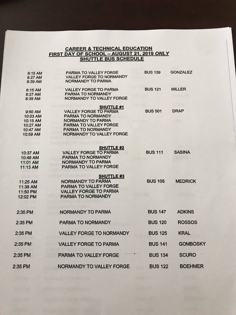 pcsdcte's tweet photo. August 21 CTE shuttle schedule all CTE students report to home school shuttles August 21 delayed start https://t.co/Zr29SLwazK