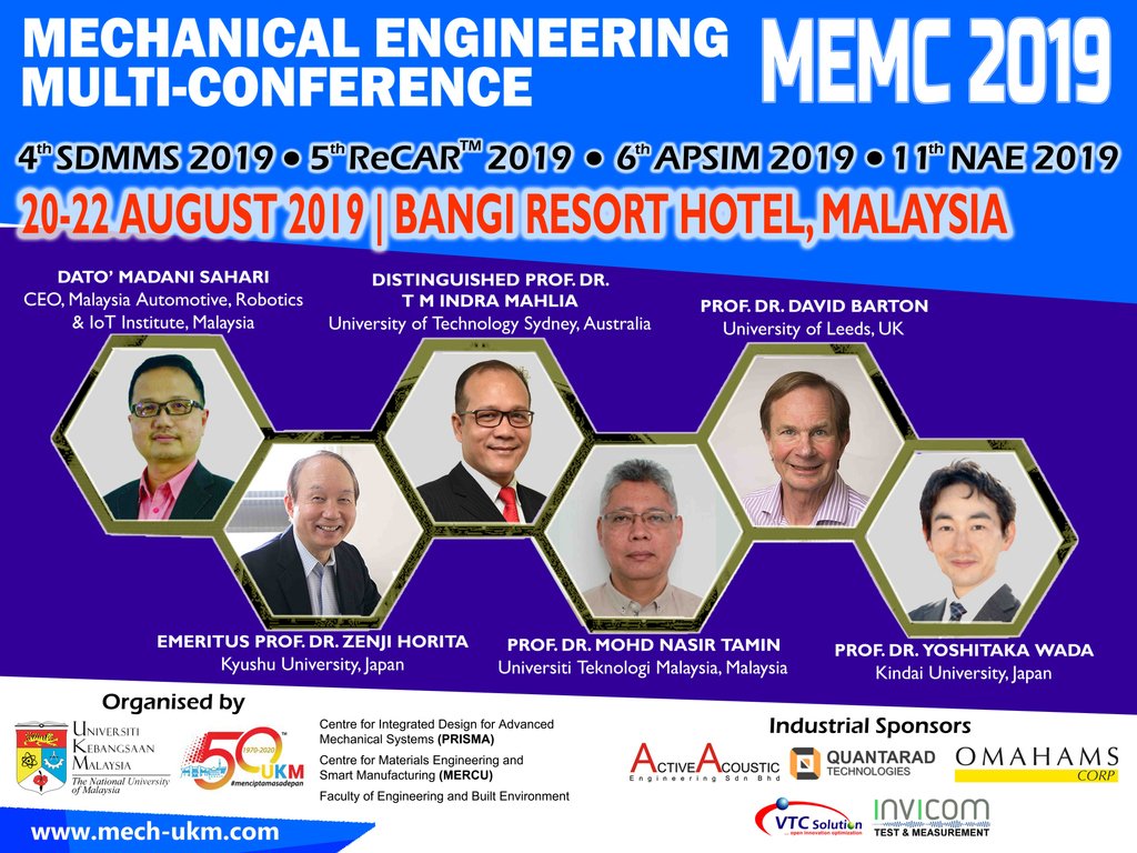 ukm_my's tweet photo. Mechanical Engineering Multi-Conference (MEMC) 2019. #UKM #UKMSharing #UKMEvents #EventAugust #MEMC2019 #FKAB #PRISMA #MERCU https://t.co/OBhOHqhUmV