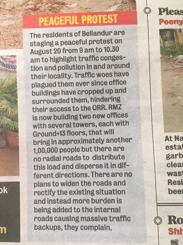kumarsamit's tweet photo. Do join for this peaceful human chain to raise awareness against the traffic woes and reckless, insensitive constructions by RMZ, Adarsh Developers and other such builders without any care for the 6000+ residents of Adarsh Palm Retreat. 20 Aug; 9:00AM @Tejasvi_Surya @timesofindia https://t.co/TttWCWnKNk