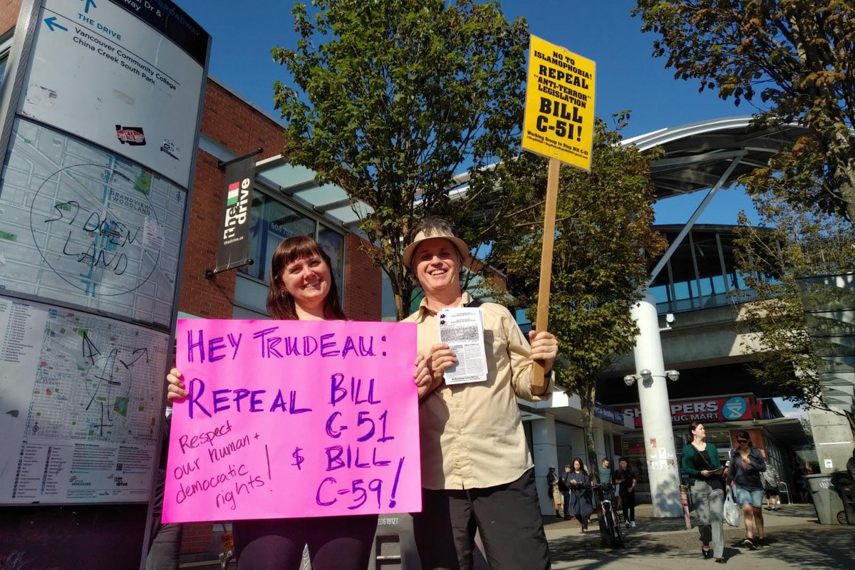 StopBillC51's tweet photo. MONDAY AUGUST 19: "Repeal Bill C-51 & C-59!" 220th Bi-Weekly Action. Tell PM #Trudeau to Respect our Human Rights and CSIS to Stop Targeting Activists! 4:30pm at #Vancouver City Centre Stn. #protestpapers #cdnpoli #vanpoli #humanrights #privacy #spying - https://t.co/wjd3N5AHEV https://t.co/uTl1JzU7SP