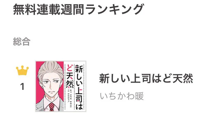 念願だったpixivコミック「週間ランキング」総合1位いただきました。色んな方に感謝しつつスクショ大事に取っておきます。
 
