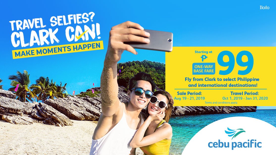 CebuPacificAir's tweet photo. More travel selfies in picture-perfect destinations? #ClarkCan! Book a flight now via Clark with our latest #CEBSeatSale until Aug 21, 2019! https://t.co/uDFsENHxSC.

No promo code needed. https://t.co/PXJsxmkqjq