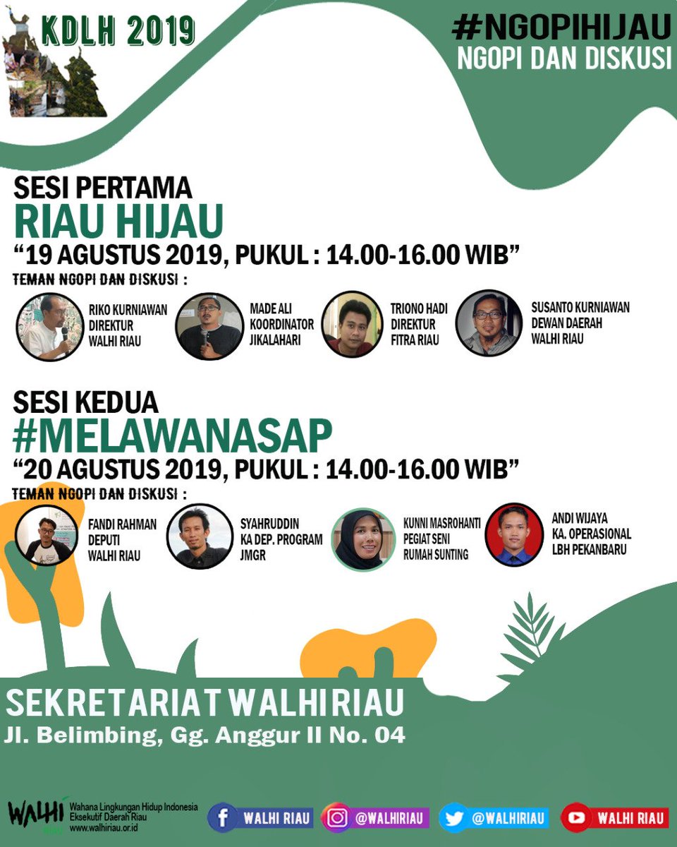 WALHIRiau's tweet photo. KDLH ini juga akan menjadi ajang bertemunya aktivis kelompok-kelompok masyarakat atau komunitas yang selama ini telah memperjuangkan hak atas lingkungan hidup dan ruang hidupnya.
#KDLH #rakyatbicara #ngopihijau #savecipang #tanahuntukrakyat #pulihkanriau #AdildanLestari https://t.co/2X0no1Fk6w
