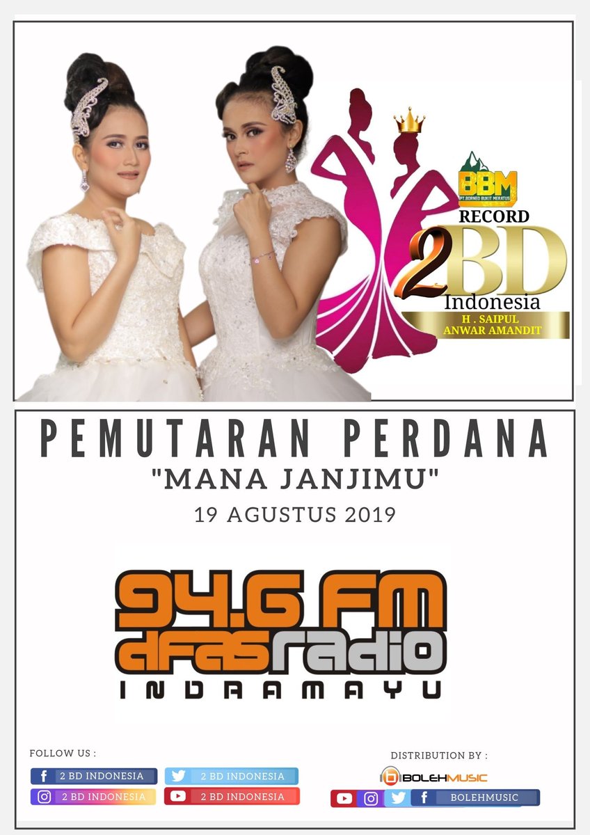 #NOW #PEMUTARANPERDANA >>> <a href="/2bdindonesia/">2 BD Indonesia</a>
 - Mana Janjimu cc.<a href="/BolehMusic/">Boleh Music</a> #MD.<a href="/yanewid_/">namatidakbolehkosong</a> 

Request lagunya di #GALDAS setiap hari Senin - Sabtu Pk.09.00-12.00 WIB