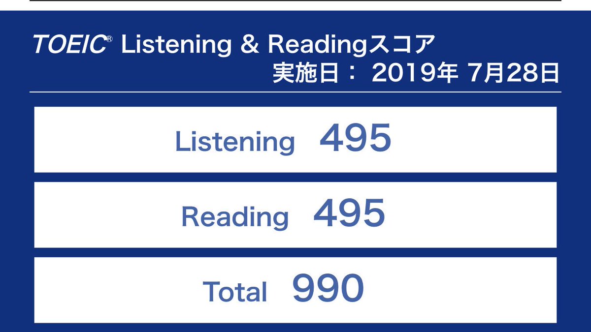 一ノ瀬 安 英語講師 Toeicの結果が出ました そして明日はtoeflの結果が出る予定です ドキドキ