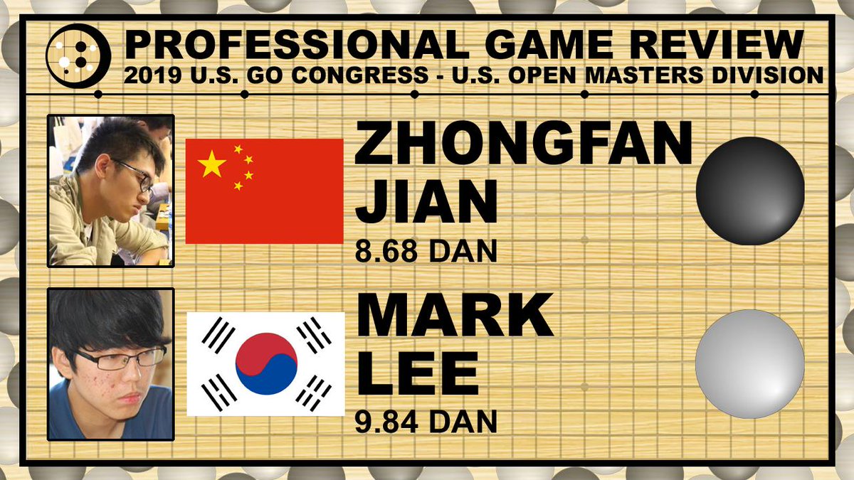 NYIG_Go's tweet photo. Welcome to our new Pro Game Review Series! What better way to launch a new series than to be part of the USGC Series. Ryan will give his professional analysis of the U.S. Open Masters Division matchup between Zhongfan Jian &amp; Mark Lee.

#USGoCongress #圍棋
https://t.co/ucXuA4VgmL https://t.co/QOTknYl4HA