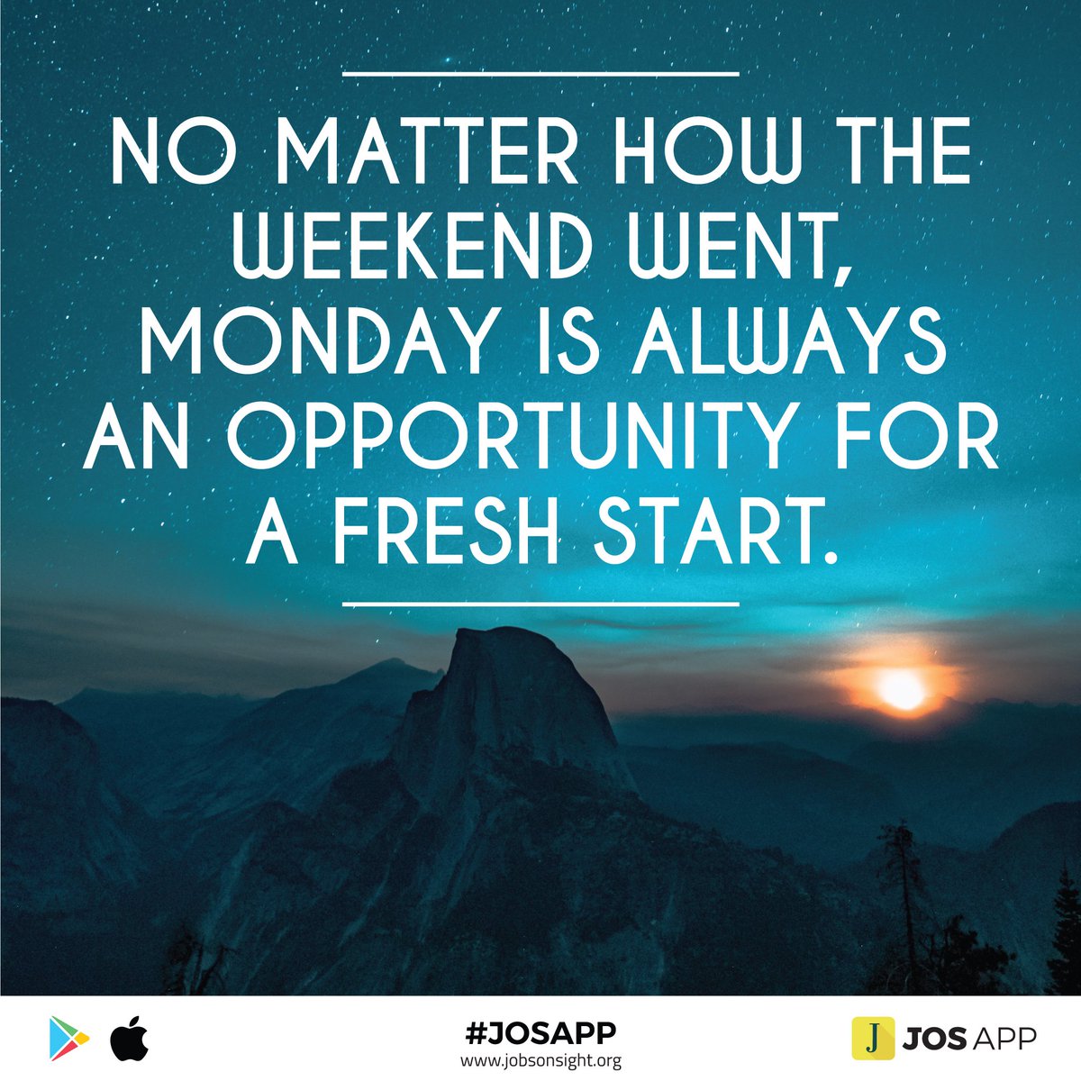jobsonsight's tweet photo. No matter how the weekend went, Monday is always an opportunity for a fresh start.
#Mondaymotivation
Download #JOSAPP for latest jobs around you!
Download App- https://t.co/O5ZoeCOfNN
#josapp #jobsonsight https://t.co/Tari3AJfz0