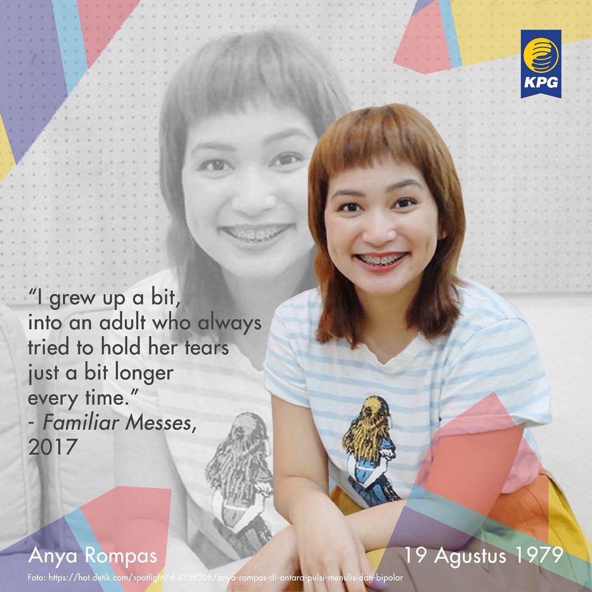 penerbitkpg's tweet photo. Anya, begitu ia akrab disapa, hari ini genap berumur 40 tahun. Selamat bertambah usia, Gratiagusti Chananya Rompas! Semoga selalu sehat, ceria dan terus menyemangati dunia.
#HUTPenulisKPG #PenulisKPG #GratiagustiChananyaRompas #FamiliarMesses https://t.co/ykdDB1Xcfz
