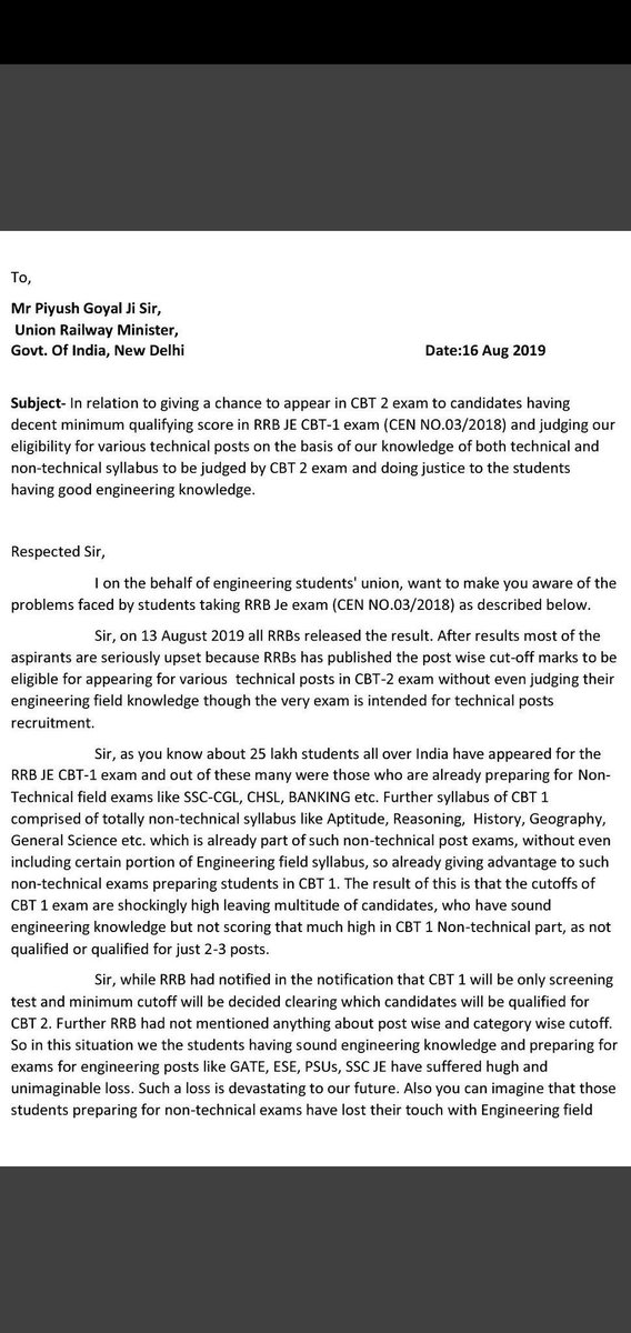 KiruNanda's tweet photo. #RRB_JE_UNFAIR_RESULT @PiyushGoyalOffic @PiyushGoyal
@PMOIndia @ravishndtv @timesofindia @aajtak @tv9 @abpmajhatv @ABPNews 
Media do please support &amp; raise the issues of #IndiaFuture Nation Youth Engineers #rrbjeunfairresult.
Expecting revise results of RRB JE.
#RRBMUMBAI. https://t.co/2bRd4NUpvb