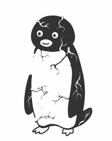 身体中に血管が浮き出ているスイカのペンギン 