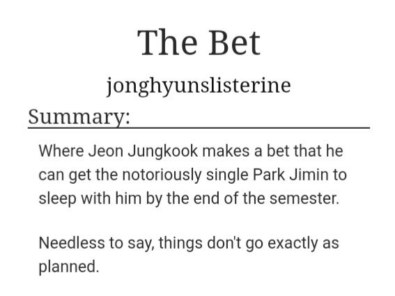 ˗ˏˋ The Bet ˎˊ˗   jikook/kookmin https://archiveofourown.org/works/7110169?view_full_work=true#main- GRAB UR POPCORN AND GET COMFORTABLE BECAUSE 43.4k- some light angst even if its called the bet- no one can get over orange haired jimin- i love characters like this seokjin- jk character development is mindblowing